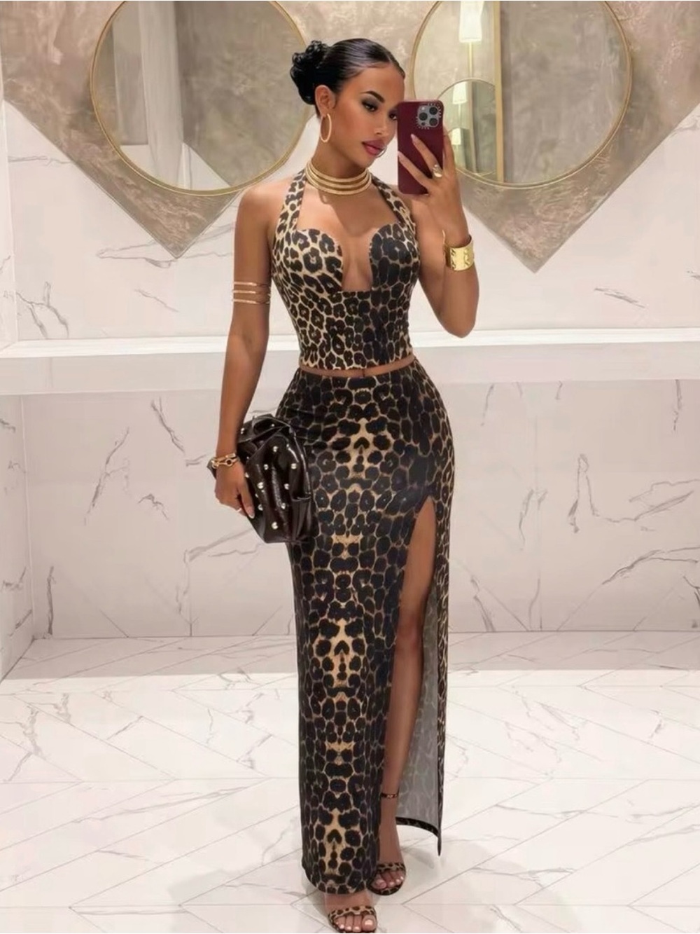 Leopard Print 2 piece halter & maxi skirt